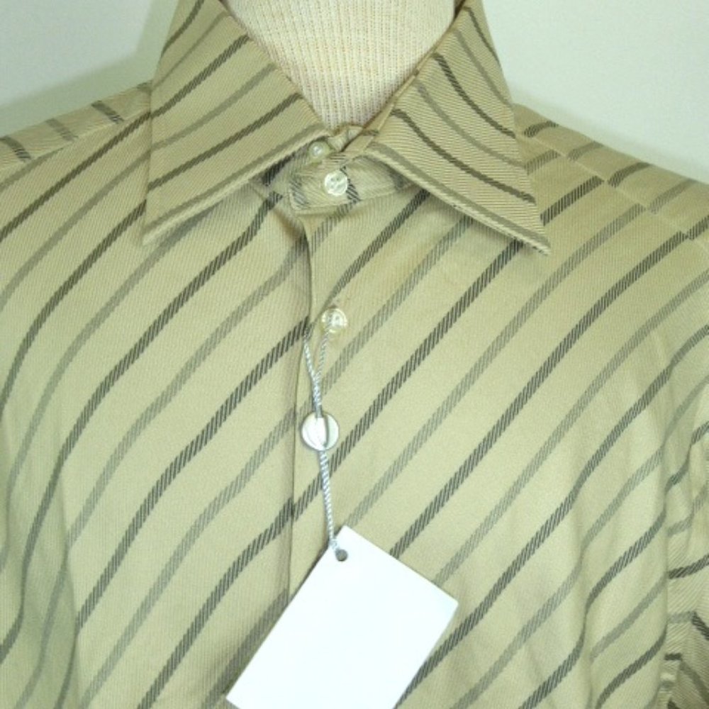 Medici Italy shirt tan diagonal stripe dress cotton button up xxl 2xl vintage
